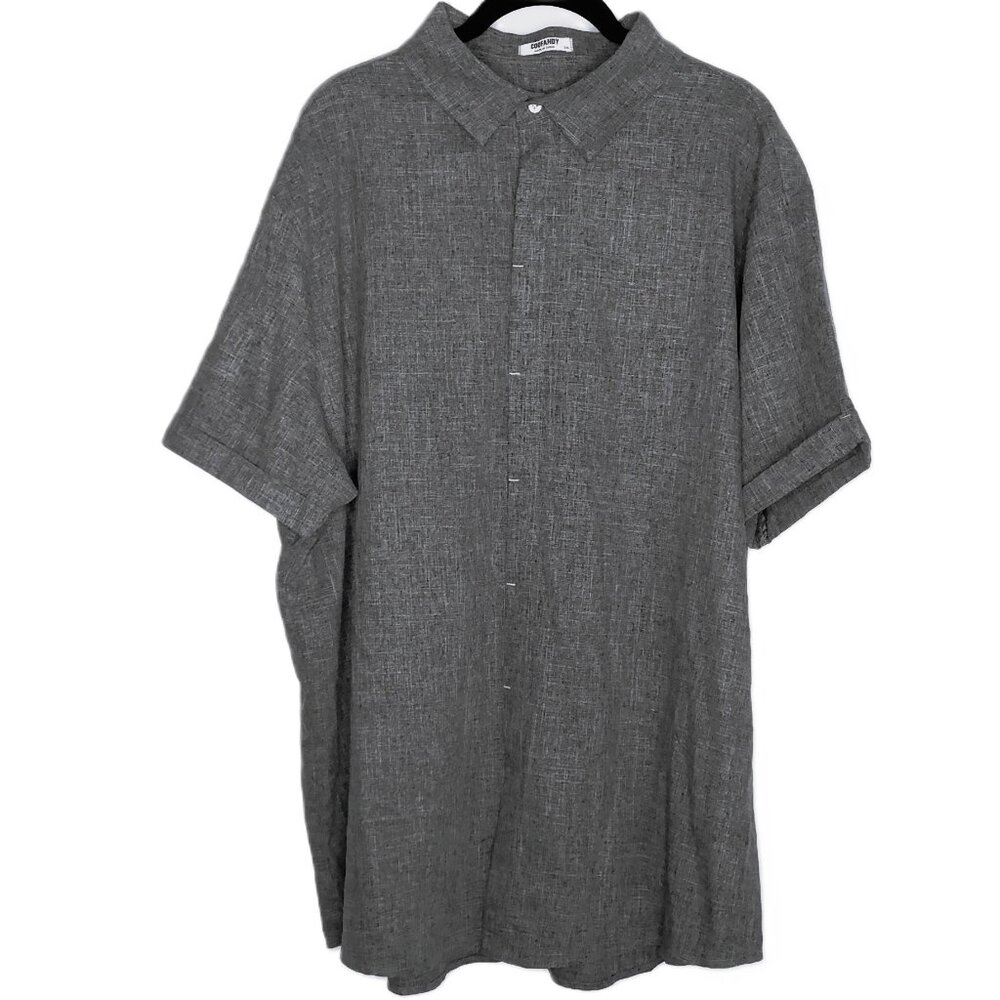 Coofandy Men's Short Sleeve Shirt Hidden Button Down Gray Rayon & Linen Sz 2XL